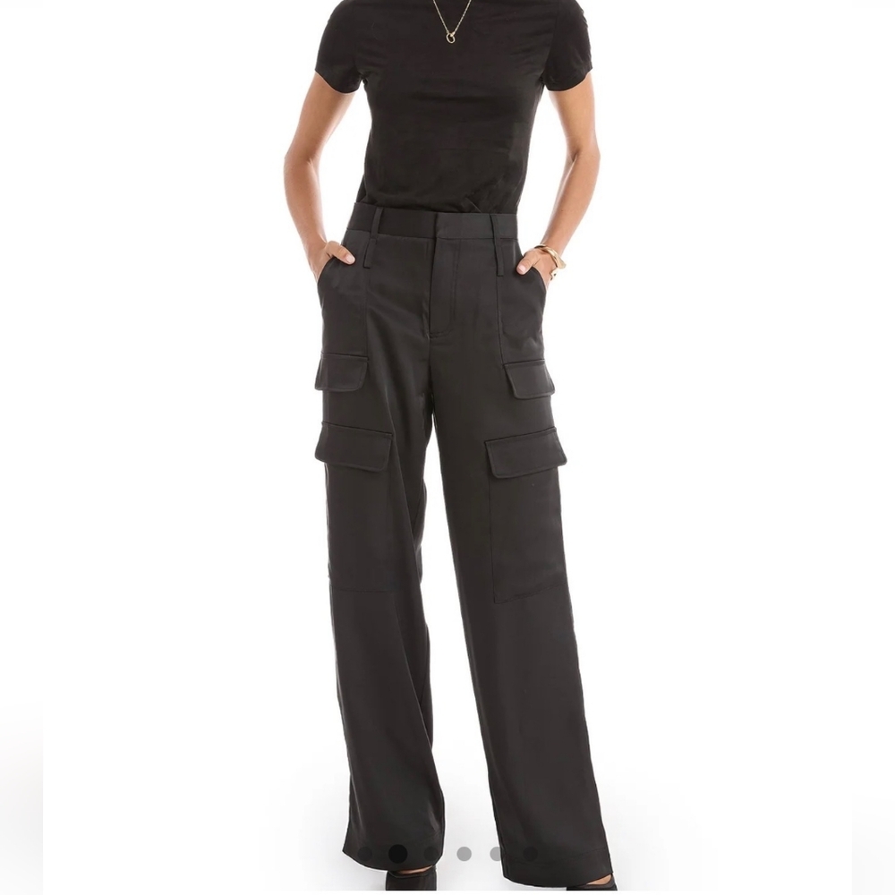Nola Satin Wide Leg Cargo Pants - Black